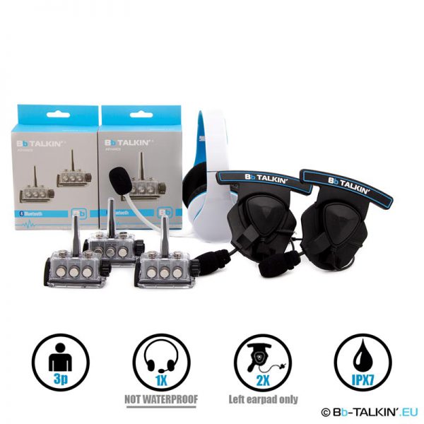 BbTalkin Advance 3p pack with non waterproof stereo headset and 2x mono helmet pad headset