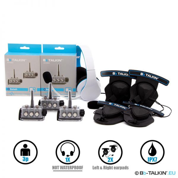 BbTalkin Advance 3p pack with non-waterproof stereo headset and 2x stereo helmet pad headset