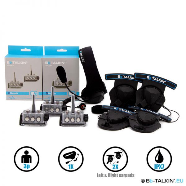 BbTalkin Advance 3p pack with sports headset and 2x stereo helmet pad headset