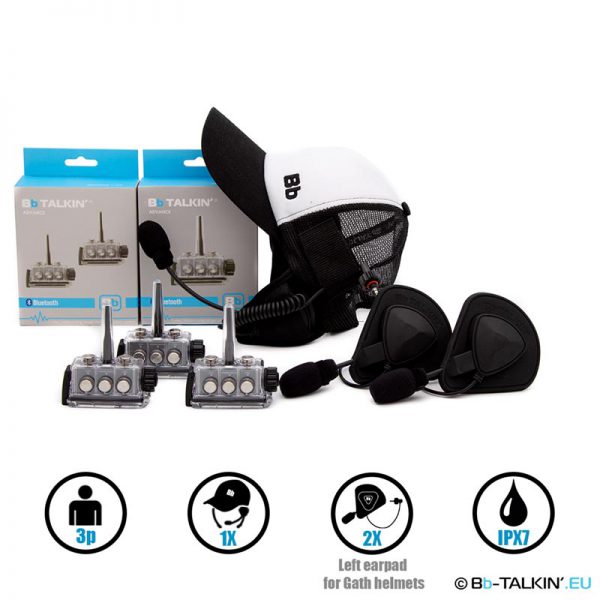BbTalkin Advance 3p pack with surf cap and 2x mono helmet pad headset for GATH helmets