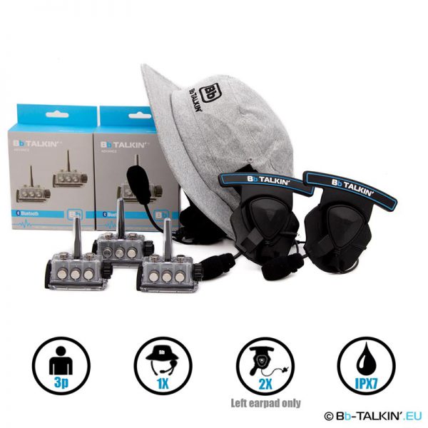 BbTalkin Advance 3p pack with surf hat and 2x mono helmet pad headset