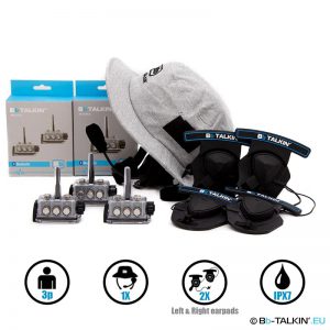 Paquete BbTalkin Advance 3p con gorra de surf y dos auriculares con almohadilla para casco GATH mono