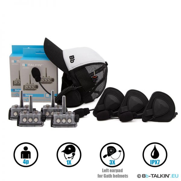 BbTalkin Advance 4p pack with surf cap and 3x mono helmet pad headset for GATH helmets