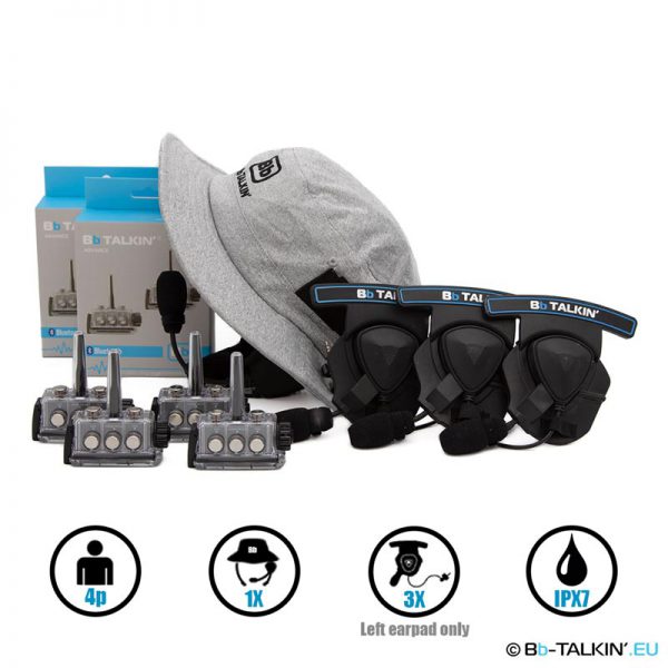BbTalkin Advance 4p pack with surf hat and 3x mono helmet pad headset