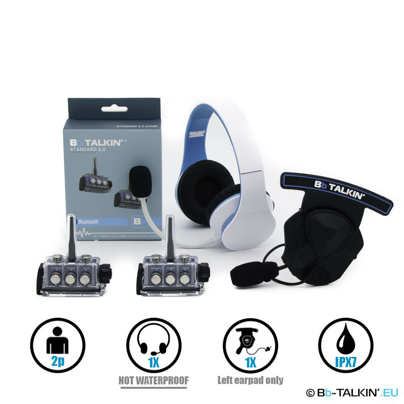 BbTalkin Advance 2p pack with non-waterproof stereo headset and mono helmet pad headset