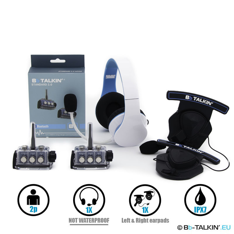 BbTalkin 3.0 2p pack with non-waterproof stereo headphone and stereo helmet pad headset