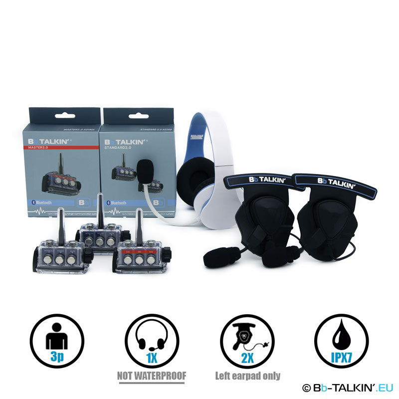 BbTalkin 3.0 3p pack with non-waterproof stereo headset and 2x mono helmet pad headset