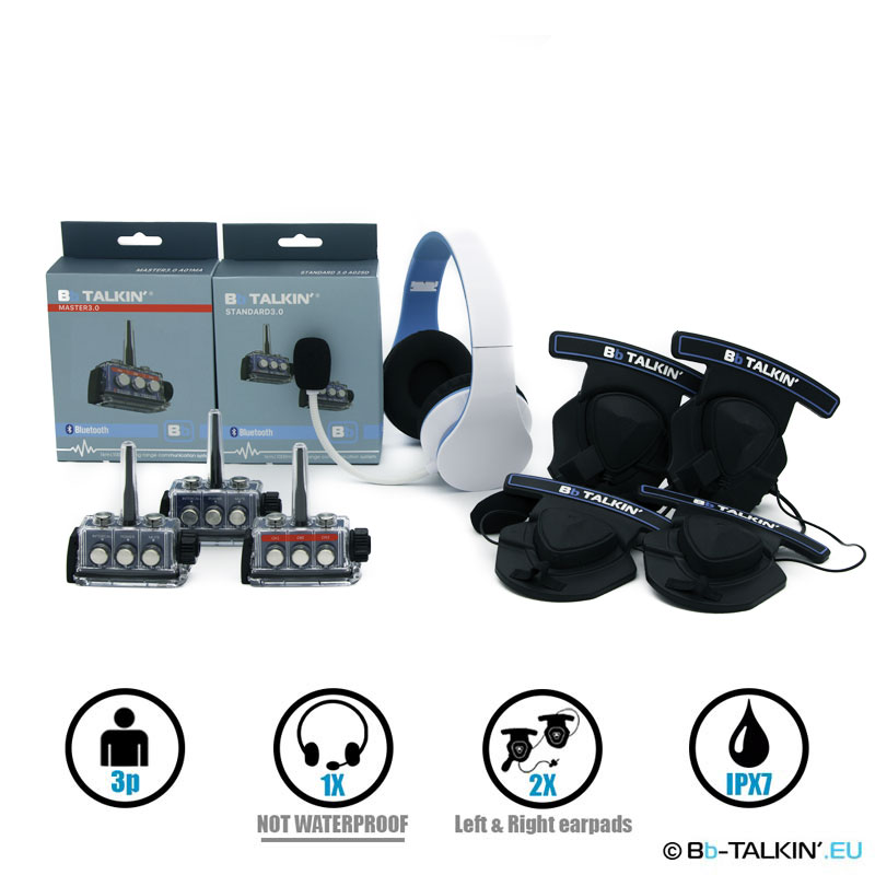 BbTalkin Advance 3p pack with non-waterproof stereo headset and 2x stereo helmet pad headset