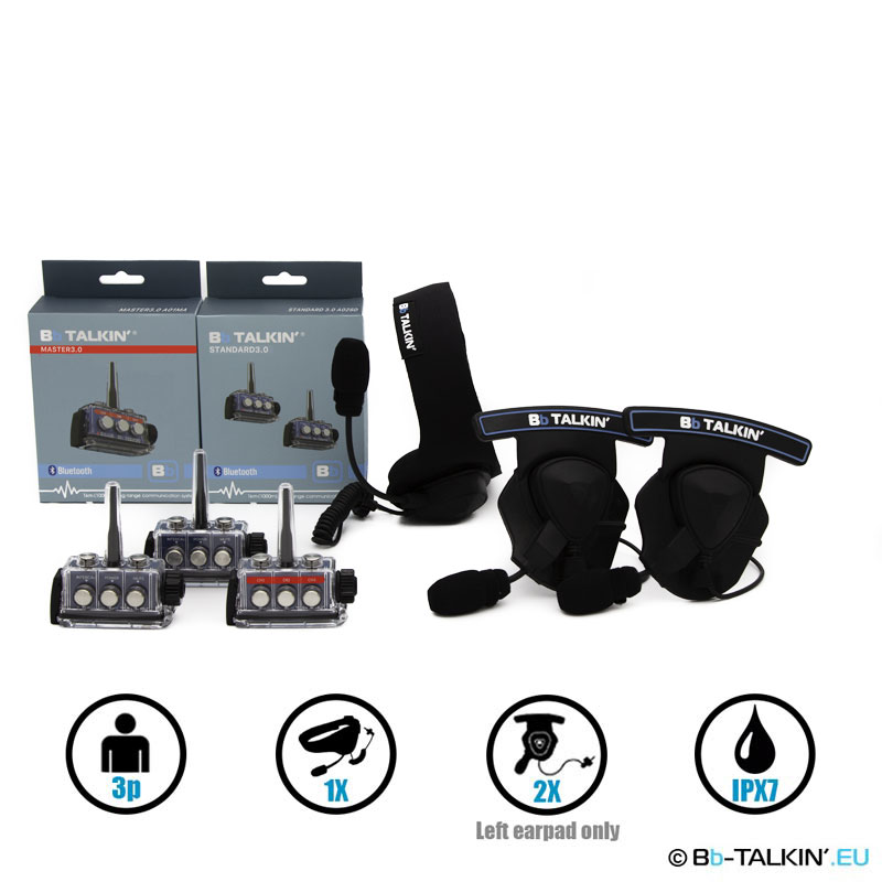 BbTalkin 3.0 3p pack with sports headset and 2x mono helmet pad headset