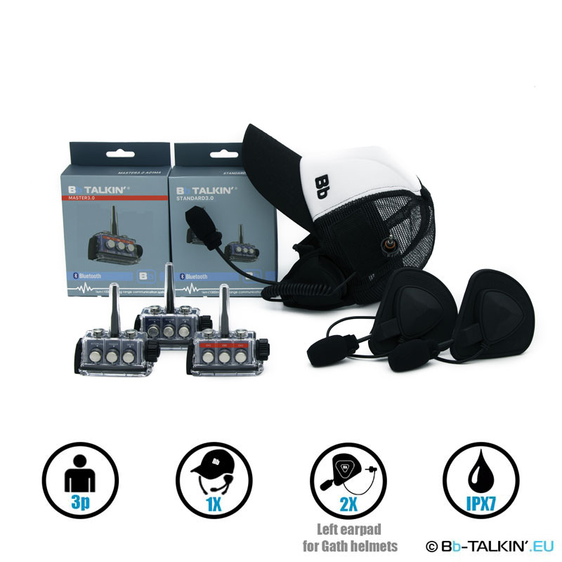 BbTalkin 3.0 3p pack with surf cap and 2x mono helmet pad headset for GATH helmets