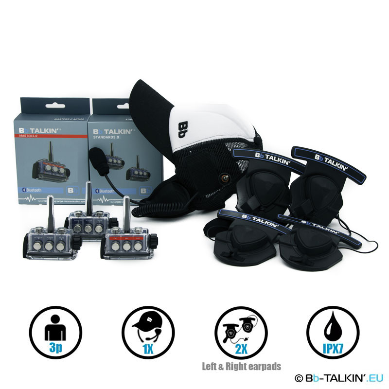 BbTalkin 3.0 3p pack with surf cap and 2x stereo helmet pad headset