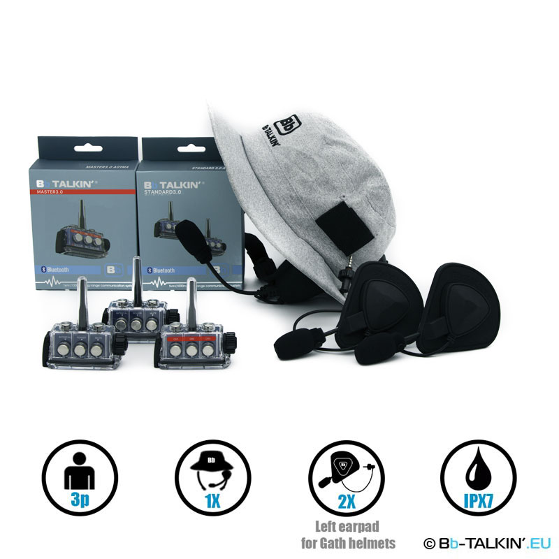 BbTalkin 3.0 3p pack with surf hat and 2x mono helmet pad headset for GATH helmets