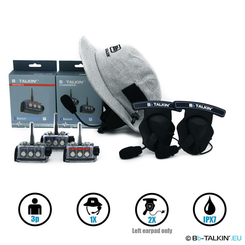 BbTalkin 3.0 3p pack with surf hat and 2x stereo helmet pad headset