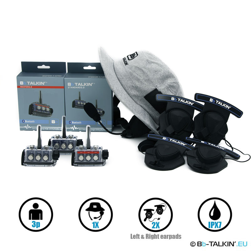 BbTalkin 3.0 3p pack with surf hat and 2x stereo helmet pad headset