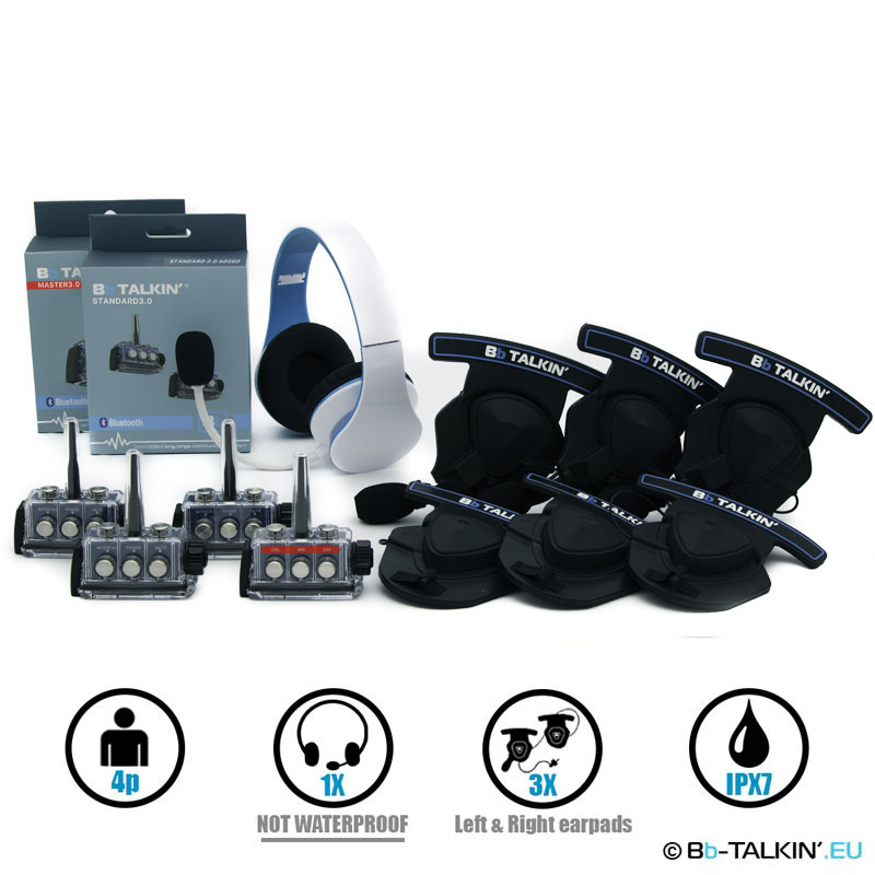 BbTalkin 3.0 4p pack with non waterproof stereo headset and 3x stereo helmet pad headset