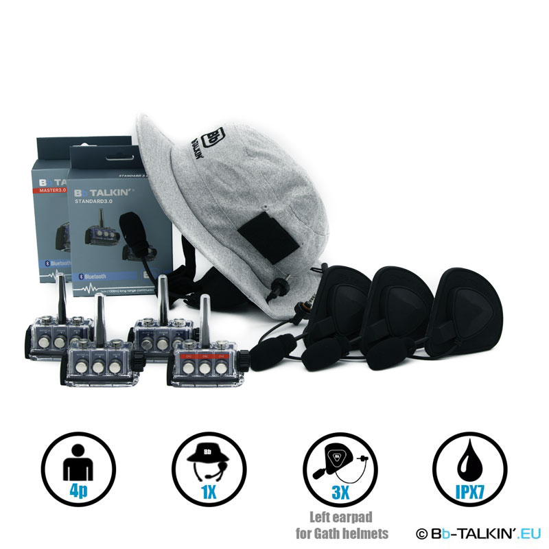 BbTalkin 3.0 4p pack with surf hat and 3x mono helmet pad headset for GATH helmets